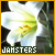 Pixelated icon with yellow border, green and white abstract shape resembling a flower or explosion, dark background elements, and text reading "JAMSTERS" at bottom.