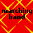 Red background with yellow diamond lattice pattern and black text reading "marching band" in two
