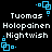 Pixelated text and blue square icons arranged in a on black background, with identical repeated elements across four quadrants