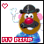 Pixelated cartoon character with brown face, pink cheeks, red nose, black mustache and hat, blue shirt, holding white object near heart symbol.