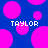 Blue background with scattered pink circles and two instances of the text 'TAYLOR' in white pixelated font.