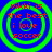 Four identical circular icons with green concentric rings on a blue background, each containing red text reading "vikki is the best i love soccer".