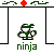 Animated sequence showing a green-and-white ninja figure transforming into purple particle effects, with 'ninja' text below each frame.