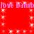 Red background with pink text repeating 'love bamba' and white sparkles scattered across the image.