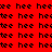 Red background with black pixelated text repeating 'hee' and 'heee', featuring white rectangular overlays on specific segments.