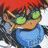 Pixelated static icon of a character with red hair, green eyes, and blue clothing against a white background.