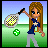 Pixel art buddy icon featuring a female tennis player character on the left and blue text on the right, displayed as a contact sheet with two frames.