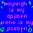 Blue background with pink text repeating 'kayleigh is my dpjlbffl irene is my dosbff' and green pixelated shapes scattered throughout.