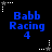 Blue pixelated text 'Babb Racing 4' on black background with white and gray star-shaped corner markers.
