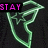 Green neon outline of a female figure in dynamic pose with text elements 'STAY', 'FLY', and 'LIKE ME' on dark background.
