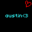 Red pixelated heart symbol above two identical cyan text strings reading 'austin<3' on a black background.