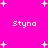 Bright pink background with white pixelated text 'Styna' repeated four times and scattered white plus signs.