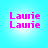 Four identical circular icons with light blue backgrounds display the name 'Laurie' in bright pink pixelated text, arranged vertically.