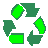 Green and dark green recycling symbol fragments arranged in four distinct circular patterns on a gray background.
