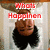 A pixelated image of a person with dark hair and black clothing, overlaid with red text reading "Whats Happinen" on the left side.
