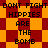 Pixelated text reads 'DONT FIGHT HIPPIES ARE THE BOMB' over a repeating orange and red diamond pattern background.