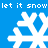 Blue background with white pixelated snowflakes and repeated text "let it snow" in pixelated font.