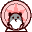 Pixelated pink circular icon with a gray and white animal face, dark brown border, and base; four variations show subtle facial expression changes.