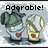 Pixelated cartoon character with green hair and red mouth, holding a yellow object against light gray background.