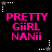 Pixelated text 'PRETTY GiRL NANii' in bright pink on black background with white and gray star outlines, arranged in a of six identical