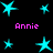 Pixelated cyan stars and pink text 'Annie' on black background, arranged in -like pattern with varying star sizes