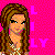 Pixelated image of a person with long brown hair against bright pink background, vertical text 'LILY' in magenta on right side.