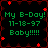 Pixelated green text on black background with red star accents, repeating 'My B-Day! 11-18-97 Baby!!!!!' in four identical quadrants.