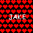 Pixel art icon with red heart pattern background and white text "JAKE" repeated across black space.
