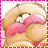 Animated sequence of a cartoon character with pink lips and white eyes, surrounded by repeated text labels in the lower corners.