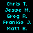 names displayed in cyan pixelated text on a black background, with alternating light beige highlights across and
