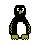 Pixelated penguin with black body, white belly, green feet and beak, showing sequential pose changes in a