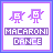 Pixel art buddy icon showing two dancing purple square characters with text "MACARONI DANCE" on a white background, presented as an animated contact sheet of two frames.