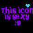 Pixelated purple text reads 'this icon is sexy :D' with cyan heart and starburst symbols above, on black background.