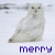 A snowy owl in a pixelated with purple text reading 'merry christmas from Hockenrig' across the bottom