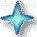 Three pixelated star-shaped icons with gradient color schemes and scattered light particles on a gray background.