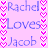 A static image displays repeated text and heart patterns on a light purple background with pink vertical borders.