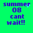 Green background with purple text reading 'summer 08 cant wait!!' and a small blue pixel cluster near the top-right of the text.