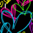 Neon-colored heart outlines in pink, green, blue, and yellow form a dense pattern on black background with white text reading "I need you".