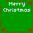 Green background with red dotted border and star motifs, displaying 'Merry Christmas' text in white pixelated font across four quadrants.