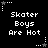 Black background with white pixelated text "Skater Boys Are Hot" repeated in a pattern, surrounded by small star and dot motifs
