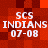 Red pixelated background with four identical white text blocks reading "SCS INDIANS 07-08" arranged in a two-by-two layout