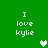 Green background with white text 'I love kylie' and pixelated hearts in white and light green.