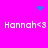 Bright pink background with four identical 'Hannah<3' text blocks arranged in a , each accompanied by a small blue pixelated heart or starburst above or below