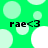 Green background with light green and white circles, four instances of 'rae<3' text in black pixelated font.
