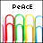 Pixelated icon with 'PeAcE' text above four rainbow-colored 'A' shapes on white background.