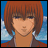 Pixelated anime-style character with short brown hair and blue eyes, wearing a red jacket over a white shirt against a blue sky background.
