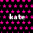 Black background with repeating pink star pattern and white text 'kate' in multiple