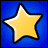 Yellow star with black outline and white highlight on blue background, animated rotation