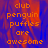 Pixelated orange text on blue background reads 'club penguin puffles are awesome' with red flame-like patterns, static image.
