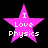 Four identical pink star-shaped icons with white text "I Love Physics" arranged in a 2x2 contact sheet on black background, each frame showing the same static design.
